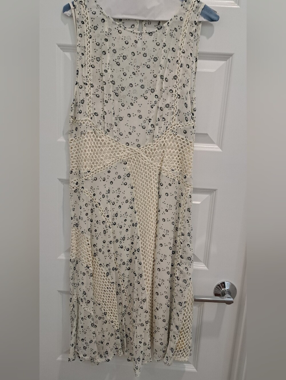 Anthropologie Cream Maxi Dress with Floral Print with under Slip In Cream